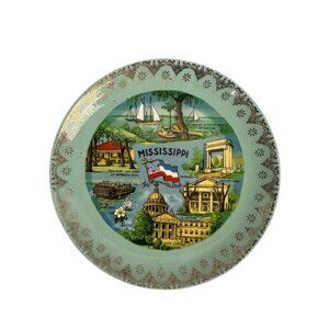 Mississippi Souvenir Plate The Magnolia State Scenic Views Porcelain 7.25" Vinta